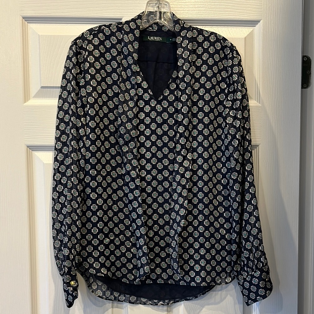 Ralph Lauren Navy Patterned Women's Top